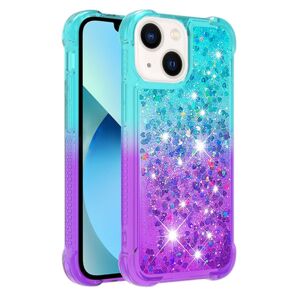 SKALO iPhone 15 Kvicksand Glitter Hjerter TPU Cover - Turkis-Lil Multicolor