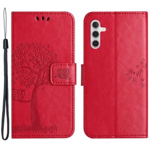 SKALO Samsung A14 4G/5G Owl Tree Flip Cover - Rød Red
