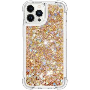 SKALO iPhone 15 Pro Kvicksand Glitter Hjerter TPU Cover - Guld Gold