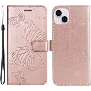 SKALO iPhone 15 Plus Mandala Butterfly Flip Cover - Rosa guld Pink gold