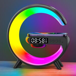 Multifunktion Trådløs opladerstander Højttaler TF RGB Natlys 15W Hurtigladestation til iPhone Samsung Xiaomi Huawei- Perfet Black