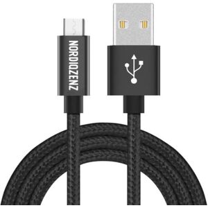 NORDIQZENZ Micro-USB Tekstilkabel, Ekstra lang (2m), Sort