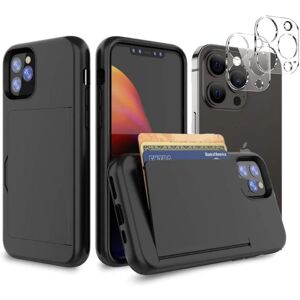 Case4you iPhone 14 etui Stødabsorberende kortholder mobilcover + objektiv Black iPhone 14 + 2 linser