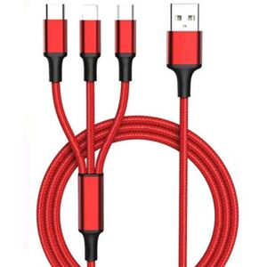 1,2 m multiopladningskabel 3A, 3-i-1 USB-ladeledning med