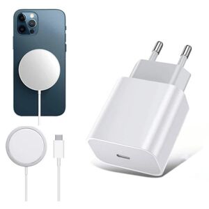 M Charger iPhone Magnetisk Magsafe oplader (trådløs) med vægoplader White