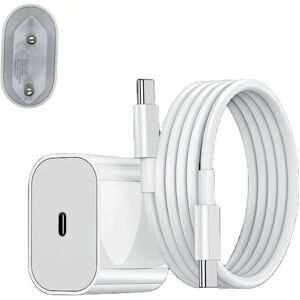 ShineX Oplader til iPhone 15 + 1M kabel Hurtigoplader USB-C til USB-C White 2 Meter