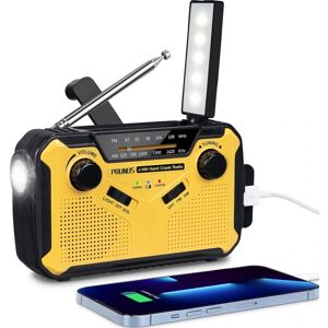 YIXI Clockwork radio, overlevelsesudstyr, batteriradio med 3000mAh powerbank, solcelleradio med lommelygte, læselys og SOS sirene yellow
