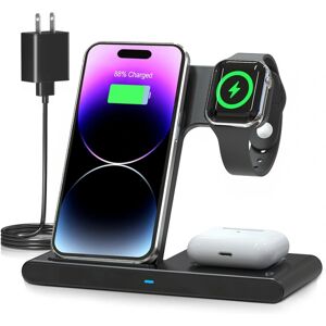 Trådløs oplader iPhone ladestation:3 i 1 opladerholder Flere enheder til Apple-iPhone 15 14 Pro Max 13 12 11-iPhone Watch-Airpods 3 2 Pro.