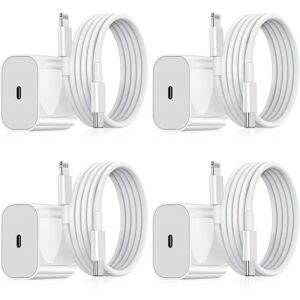 Apple Oplader til iPhone - Hurtiglader - Adapter + Kabel 20W USB-C White 4-Pack iPhone