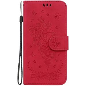 BATTERY Etui til Iphone 12 Mini Cover Coque Butterfly And Rose Magnetic Wallet Pu Premium Läder Flip Card Holder Telefonetui - Rød Rød ingen