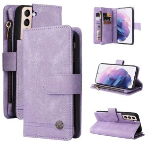 BATTERY Etui til Samsung Galaxy S22 5g Läder Flip Case Med Kreditkortsholder Pengarficka Magnetisk knapper Etui Kickstand Shockproo Purple A