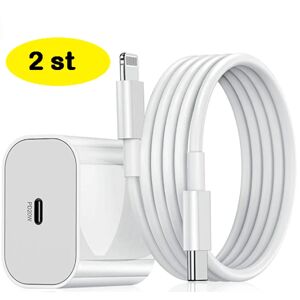 Apple 2 stk iPhone hurtigoplader USB-C strømadapter 20W + Kabel Hvid
