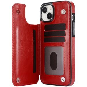 Floveme Elegant holdbart lædercover til iPhone 15 Plus Red