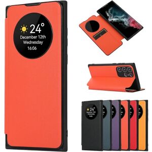 Smart Sleep/Wake Up Funktion View Window Premium Læder Flip Case til Samsung Galaxy S24 Ultra/s24 Plus/24 med kortplads Kickstand Orange S24 Plus