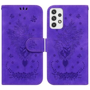 Etui til Samsung Galaxy A23 5g Cover Coque Butterfly And Rose Magnetic Wallet Pu Premium Læder Flip Card Holder Telefon Etui - Gul Purple