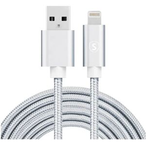 SiGN USB til Lightning-kabel, 2.1A, 3m, Nylon - Sølv