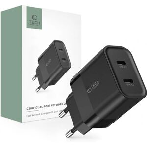 Tech-Protect 2-Port vægoplader USB-C PD20W - Sort