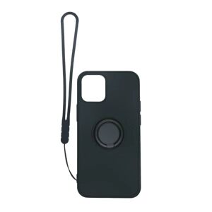 G-Sp iPhone 12/12 Pro Silikonskal med Ringhållare och Handrem - Svart Black