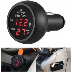 3-i-1 USB Billader med Voltmeter & Temp