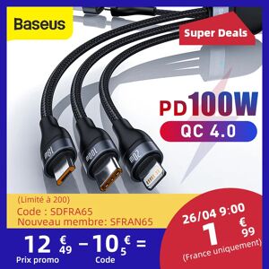 BASEUS Bas192.- Câble Micro USB Type-C 3 en 1 de 100W  Chargeur en Poly pour iPhone 15  14  13 Pro  11