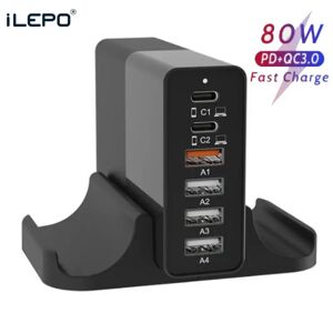 ILEPO ILEBAG-Chargeur USB PD QC 3.0 à 6 Ports  Station de Charge Rapide  Protocole Touristique  pour