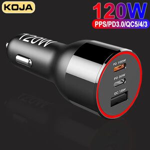 KOJA Chargeur de voiture à charge rapide USB C  120W  PPS  PD100W  45W  30W  QC3.0  18W  iPhone 12  13