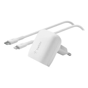 Belkin BOOST CHARGE - Adaptateur secteur - 20 Watt - Fast Charge, Power Delivery 3.1 (24 pin USB-C) - sur le câble : Lightning - blanc - pour - Publicité