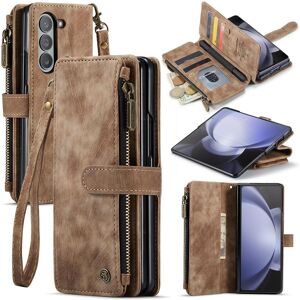 fashion Digital Accessories Étui à rabat en cuir pour Samsung Galaxy Z Fold5 Fold 4 Z Fold 3, portefeuille d'affaires rétro, porte-monnaie avec fermeture éclair et dragonne - Publicité