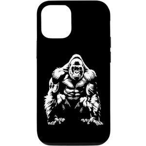 Coque pour iPhone 14 Pro Silhouette de gorille à dos argenté Buff Alpha - Publicité