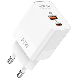 NITASA Chargeur USB c, 30W 2 Port Rapide PD USB Type-C Adaptateur Secteur Prise avec iPhone 14 Pro/15 Pro Max/13/15/iPad/SE,Chargeur Rapide(25W PPS) pour Samsung S23/S22,Google Pixel 6 6a 7/8 Pro - Publicité