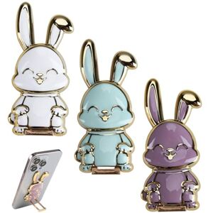 Jowfay Pack de 3 Lapins Mignons pour téléphone Portable Soporte de Anillo de teléfono, Cute Rabbit Phone Holder 3D Desktop Support with Retractable Rod - Publicité