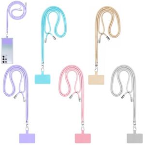 ERNZI Lot de 5 Cordons Universels pour Téléphone Portable Lanière pour Téléphone à Porter autour du Cou et au Poignet avec des Patchs de Fixation pour la Plupart des Smartphones (5 Couleurs) - Publicité