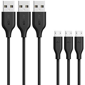 Anker [Lot de 3] PowerLine Câbles Micro USB Super Résistants en Fibres d'Aramide pour Samsung, Nexus, LG, Motorola, et Smartphones et Tablettes Android, 90 cm, Noir - Publicité