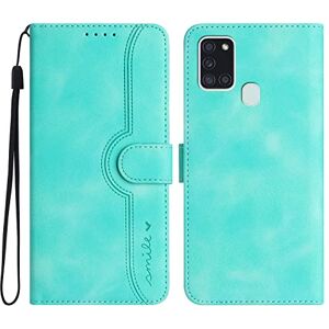 Yiscase Étui de protection à rabat en cuir synthétique de qualité supérieure pour Samsung Galaxy A21S avec fentes pour cartes Fonction support Étui en silicone résistant aux chocs Bleu clair - Publicité