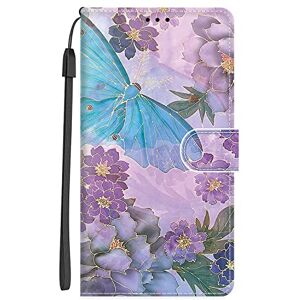 Nuxiady Coque pour Samsung Galaxy A34 5G PU Cuir à Rabat Housse Étui avec Mignonne Motif Dessin Design, Antichoc Portefeuille Etui Flip Folio Case Cover pour Samsung Galaxy A34 5G, Blue Papillon Bleu - Publicité