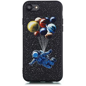 LeviDo-EU LeviDo Coque Compatible pour iPhone SE 2022/SE 3/SE 2020/iPhone 7/8 Étui Silicone Noir Housse Souple Mince Case Drôle Motif One Piece Bumper Ultra Fine Antichoc Cover, Astronaute - Publicité