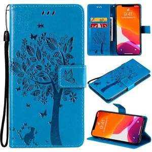 Qiaogle Coque pour Motorola Moto E5 / G6 Play [KT01] Bleu Embossing Arbres et Chat Housse Étui Portefeuille à Rabat Magnétique avec Support - Publicité