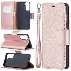 SATURCASE Litchi Étui à rabat magnétique en cuir PU pour Samsung Galaxy S21 avec emplacements pour cartes et dragonne Doré - Publicité