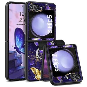 BENTOBEN Coque Samsung Galaxy Z Flip 5 avec Anneau Flexible, Housse de Protection Complète Z Flip 5 Brillant Lumineux Motif Papillon Antichoc Anti-Chute Coque Z Flip5 5G 6.7"-Papillon Violet - Publicité
