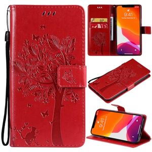 Qiaogle Coque pour Xiaomi Poco M3 Pro 5G / Redmi Note 10 5G [KT10] Rouge Embossing Arbres et Chat Housse Étui Portefeuille à Rabat Magnétique avec Support - Publicité