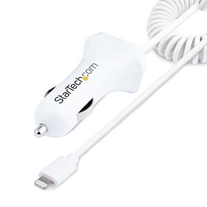 StarTech.com Chargeur Voiture Lightning avec Câble Spiralé - Chargeur Iphone 1m - Double Chargeur USB pour Telephones et Tablettes pour la Voiture ...