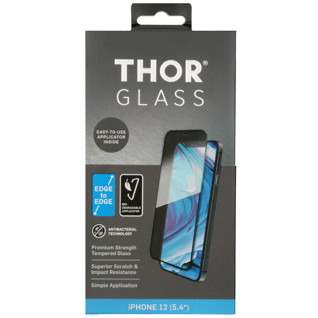 THOR Protection d'écran Full Anti-bactéries + Easy Apply Frame iPhone 12 Mini