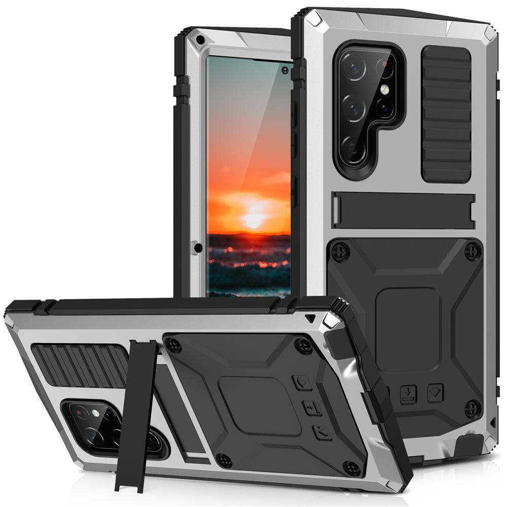 Metal With Stand Built in Screen Protector Cover For Samsung Galaxy S22 S23 Ultra Plus 5G  Case Shockproof Phone Coque Funda