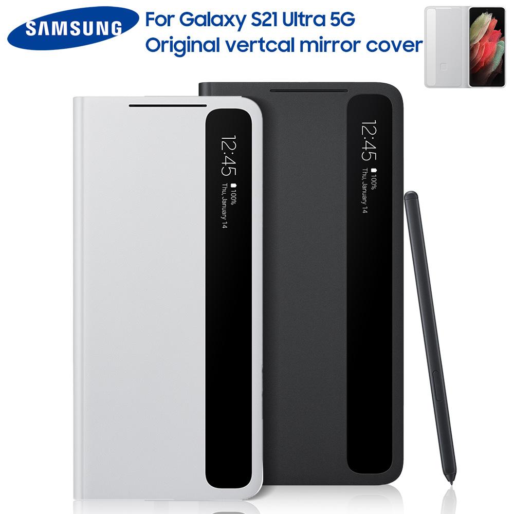 Coque de téléphone Samsung Galaxy S21 Ultra 5G, étui à rabat avec vue claire et miroir Vertical, Original, Original