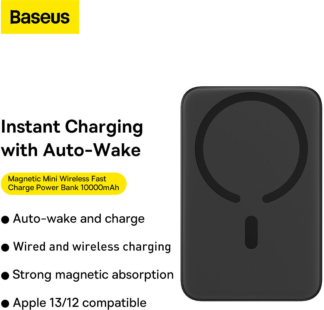 Baseus 20W 10000mAh Mini Batterie de Charge Sans Fil Magnétique Rapide pour iPhone 13 Pro Max pour Samsung Galaxy Note S