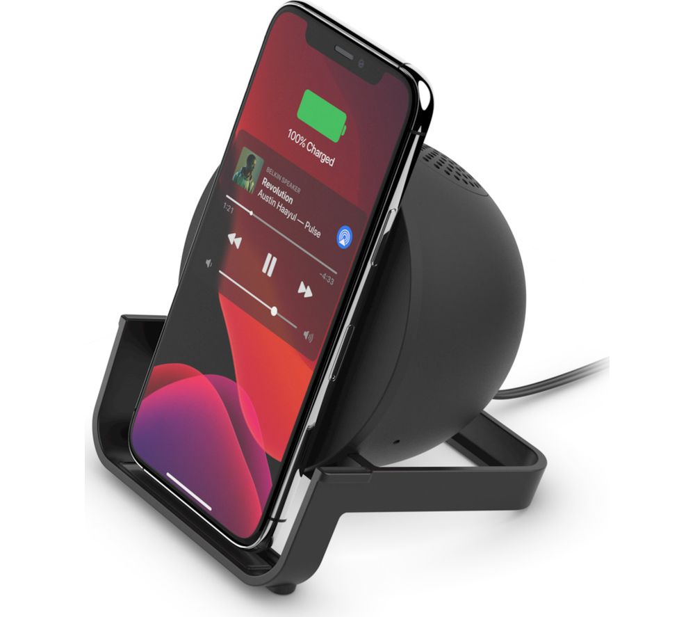 Belkin 10 W Qi Wireless Charging Stand with Bluetooth Speaker - Black, Black