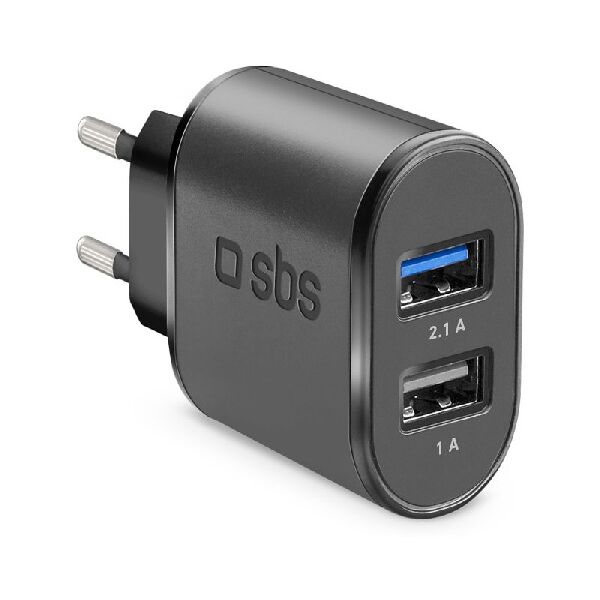 sbs tetr2usb21afast  caricabatterie caricatore 10 watt - ricarica rapida con due porte usb