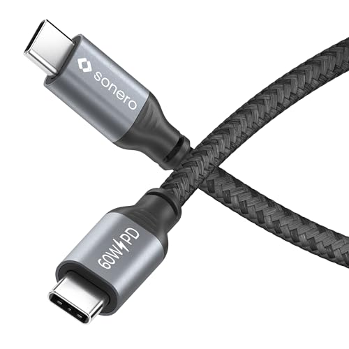 Sonero ® USB-C naar USB-C oplaadkabel, mobiele telefoonoplaadkabel, snellaadkabel, USB C, USB 2.0, 60W PD, grijs/zwart, 2,00 m