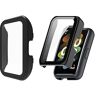 QINOUK Hard PC Hoesje voor Huawei Band 8 met Ingebouwd Gehard Glas, [2-Pack] Rondom Anti-kras Beschermhoes, Compatibel met Huawei Band 8-Zwart