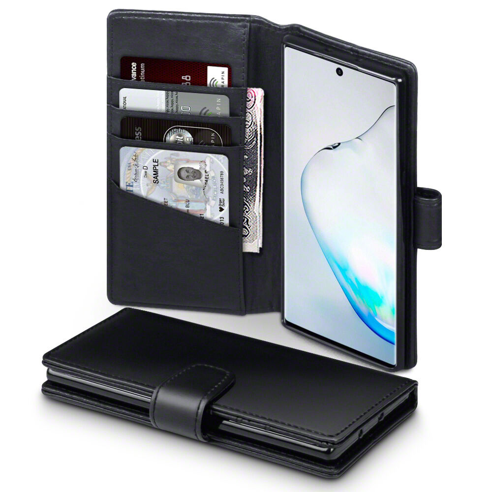 Qubits luxe echt lederen wallet hoes Zwart voor de Samsung Galaxy Note 10